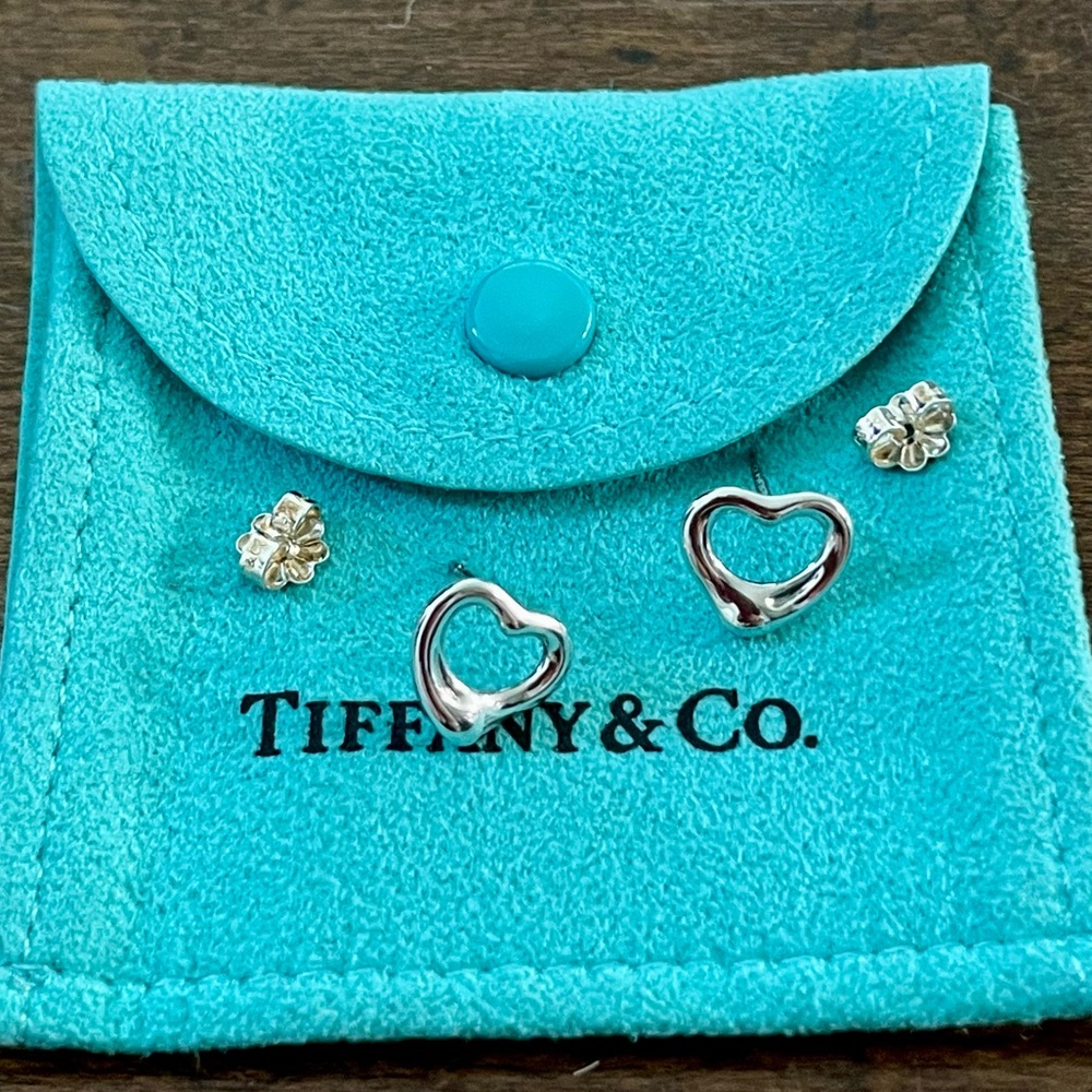 ** SOLD ** Tiffany & Co. Elsa Peretti Open Heart Stud Earrings in Silver